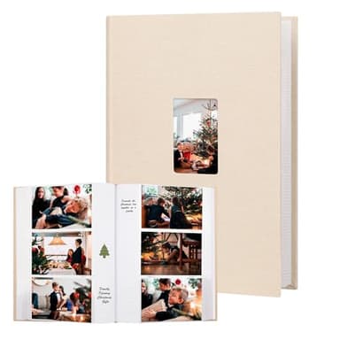XFveiwoo Photo Album 4x6 450 Photos with Writing Space,4 x 6 Photo Book Linen Cover with Front Window, 4x6 Picture Album 450 Photos Photo Album Book for Wedding Kids Travel Family Baby Pictures, Beige