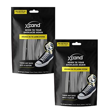 Xpand No Tie Shoelaces System with Elastic Laces - One Size Fits All Adult and Kids Shoes 2-Pack