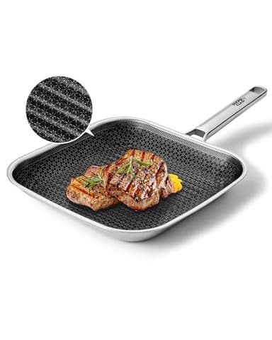 SNOWCLAD Nonstick Grill Pan,12 Inch Square Steak Grilling Pan for Indoor Cooking & Outdoor Grilling, Non Stick Stainless Steel Grill Skillet Steak Pan, PFOA Free cookware