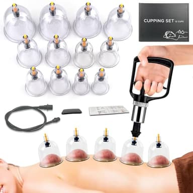 AIKOTOO Cupping Kit for Massage Therapy Set with Pump 12 Massage Cups for Cellulite Reduction Muscle Back Pain Relief Physical Therapy