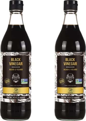 Soeos Chinkiang Vinegar 16.9 fl oz (Pack of 2), Zhenjiang Vinegar, Chinese Black Vinegar, Chinese Vinegar, Black Vinegar for Braised Meats and Fish, Noodles, and Dipping Sauce
