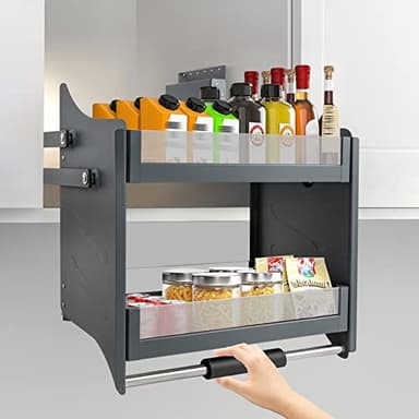 VelvetSlumbliery 24 Inch Pull Down Shelf Upper Kitchen Wall Cabinet Storage Organizer, 2-Tier Pull Down Cabinet Organizer, Adjustable Kitchen Storage, Drop Down Shelf for Spices, Dishes