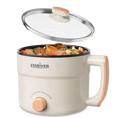 Stariver 1.5L Electric Hot Pot with Dual Power - Mini Portable Non-Stick Noodle Cooker for Ramen, Soup, Pasta, Egg, Oatmeal - Overheat & Boil-Dry Protection - Ideal for Dorm, Office, Travel Gift