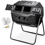 Nova Microdermabrasion 43 Gallon Compost Tumbler Bin Composter Dual Chamber BPA Free Compost Bin Outdoor Rotating Garden Yard Waste Bins