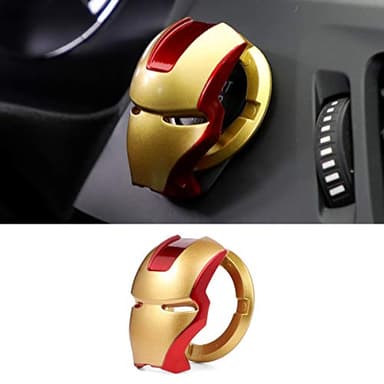 Car Engine Start Button Cover ABS Car Ignition Switch Decorative Cover, auto Interior Ignition Accessories Iron Man Mark car Two-Color Start Ring, (Golden red)