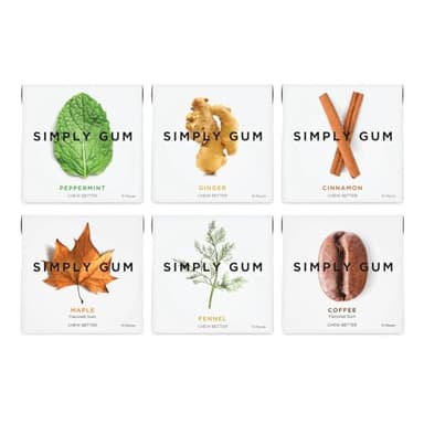 SIMPLY Gum Variety Pack (Assorted Flavors), Plastic-Free Natural Chewing Gum, 6 pack (90 pieces) | Vegan, Kosher, Non GMO, Aspartame Free and Sorbitol Free