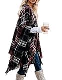 Bestshe Women's Boho Open Front Poncho Knitted Plaid Shawl Wrap Cape Tassel Cardigan Sweater