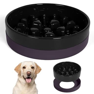 Sted Ceramic Slow Feeder Dog Bowls for Medium Large Breed, Slow Feeding Dog Bowl, Dogs Food Bowls for Fast Eaters, Puzzle Dogs Food Bowl with Silicone Base, Maze Black
