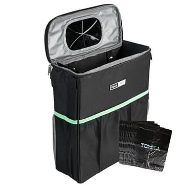 TomKa Essentials RoadBin™ Slim Leak & Odor Proof Car Trash Can. Fits & Stays Upright. Large-Capacity 2.5 Gallon Bin, 4" Design – Portable, Foldable Garbage Can for Car, Truck, SUV, Van & Outdoors