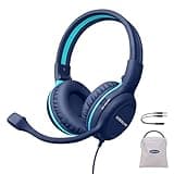 SIMOLIO Wired Headphones for School with Microphone, Stereo Kids Headphone with Flexible Swivel Boom Mic for Student K12 & Teacher & E-Learning, 3 Levels Volume Limiter Gaming Headsets for Boys, Girls