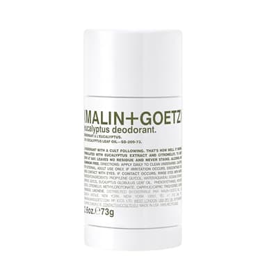 MALIN+GOETZ Eucalyptus Deodorant, natural effective odor & sweat defense, for all skin types, clear color, no residue/stains, free of aluminum, alcohol, baking soda, parabens, cruelty free 2.6 Fl Oz