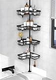 KEGII Corner Shower Caddy Tension Pole - Shower Tension Rod Organizer, Floor to Ceiling Shower Caddy 25-114.2 inch, Towel Rack Corner Waterproof, Black