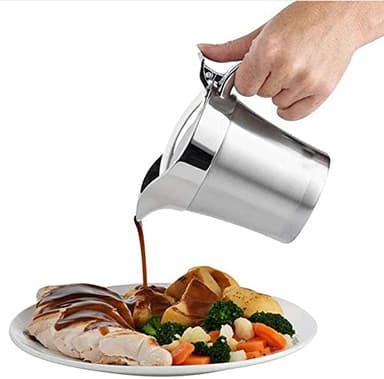 Stainless-Steel Double Insulated Gravy Boat - Sauce Jug with Hinged Lid, Ideal for Gravy or Cream at Thanksgiving, Gravy Pitcher - 16 oz/450 ml