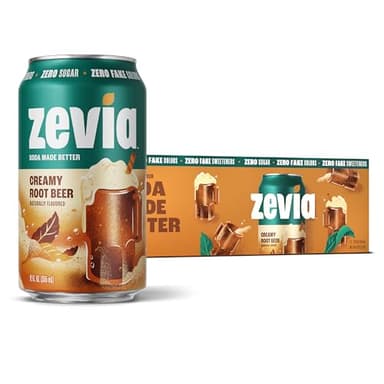 Zevia Zero Sugar Soda, Creamy Root Beer, 12 Ounce Cans (Pack of 12)
