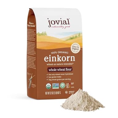 Jovial Organic Einkorn Whole Wheat Flour - Bread Baking Flour for Sourdough, High Protein, Non-GMO, Organic Pizza & Pasta Flour, European Italian Flour, Glyphosate Free - 32 Oz