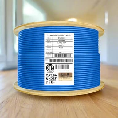 Elite Cat6A Shielded Riser (CMR), 1000ft, FTP 23AWG, Solid Bare Copper, 650MHz, 10Gb Speeds, UL Listed, UL-LP Certification, Higher Performance PoE, Bulk Ethernet Cable Reel, Blue