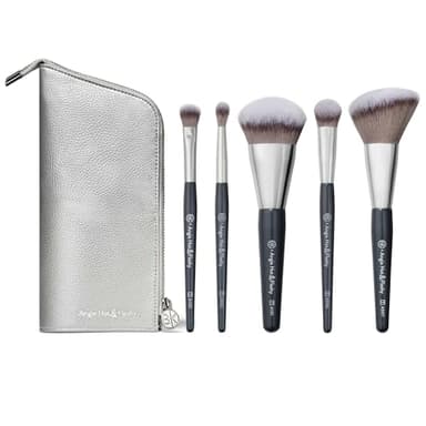 BK BEAUTY BRUSHES - ANGIE HOT & FLASHY Travel Brush Set with Pouch - Foundation Makeup Brushes - Brush for Liquid or Cream Foundations - Under-Eye Concealer | Bronzer, Blush & Highlighter Makeup Brush
