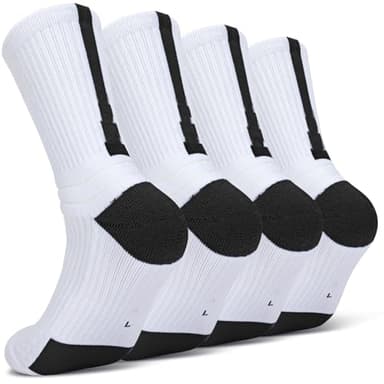 Finerview Men Basketball Socks, 4 Pack Cushion Performance Crew Athletic Socks for Adult & Youth Kids