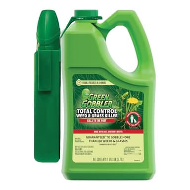Green Gobbler Natural Total Control Weed & Grass Killer | Made with Concentrated Salt & Vinegar | Pet Safe | Kills to The Root | 1 Gallon with Battery Powered Spray Wand