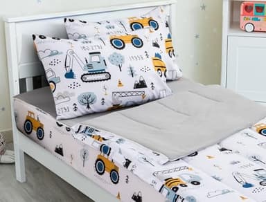 Meeting Story 3pcs Kids Comforter Sets Zipper Bedding Set for Boys,Twin Kid Bedding Set Car Comforter Construction Bedding for Kid,All in one Zipper Bedding（White,Twin）