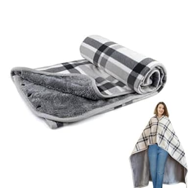 GEMGO Fleece Wearable Blanket Poncho for Women 63 * 55" Plaid Lap Blanket Shawl Wrap Throw Cape with Buttons for Bed Desk Office- Plush Sleeveless for Grandma Gifts