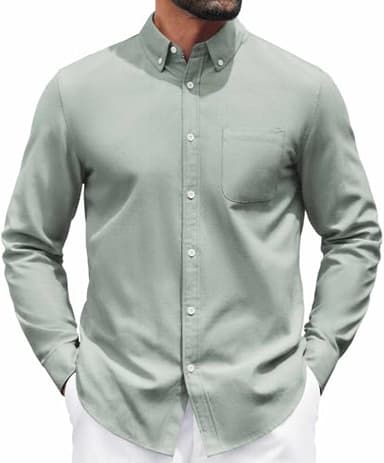 COOFANDY Mens Dress Shirts Casual Button Down Shirt Long Sleeve Untuckit Shirts for Men Light Green