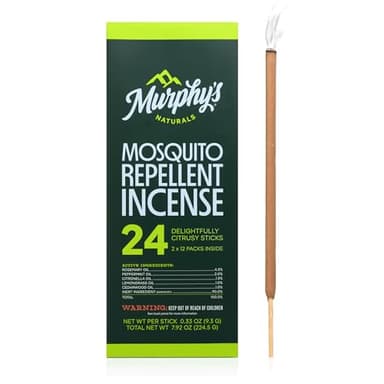Murphy’s Naturals Mosquito Repellent Incense Sticks, 24 Count, Insect Repellent with Citronella for Outdoor Yard, 2.5+ Hours per Stick