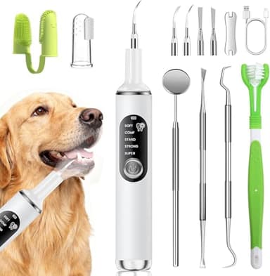 PATWING Dog Plaque Remover for Teeth,Pet Tooth Cleaner with LED Light,Cleaning Kit for Tartar and Stains,5 Adjustable Modes,Pet Teeth Cleaning kit,Suitable for Dogs and Cats (White)