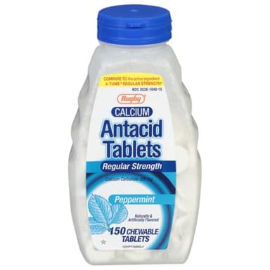 Rugby Regular Strength Antacid Chewable Tablets - Made with 500 mg of Calcium Carbonate - Peppermint Flavor - 150 Count