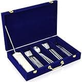 Pickmesh Silverware Storage Box, Velvet Silverware Case with Lid and Handle, Chest for Silver Flatware, Utensils Organizer for Kitchen Spoon Fork Knives Organizing Wedding Birthday Gifts(Royal Blue)