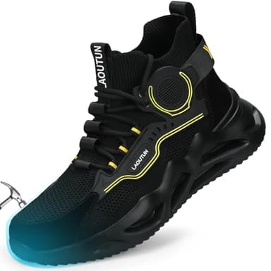 LAoutun Steel Toe Shoes for Men Work Shoes Safety Sneakers Comfortable Lightweight Puncture Proof Slip on Indestructible Construction Work Shoes