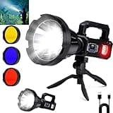 Solar Rechargeable Spotlight, 3,000,000 Lumens Led Spot Lights Outdoor Handheld Super Bright Long Range Flashlight with 6 Modes, 3 Colored Filters, Tripod, USB C, IPX6 Waterproof for Fishing Boating
