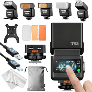 Godox IT32 TTL Camera Flash with X5S Flash Trigger for Sony Cameras,Magnetic Hotshoe & Trigger 2-in-1,Colorful Touch Screen,Rotatable Flash Head,X System TTL&HSS,LED Modeling Lamp,Creative Accessories
