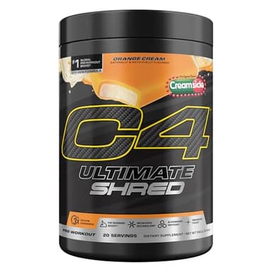Cellucor C4 Ultimate Shred Pre Workout Powder, Metabolism Supplement with Cayenne Extract+300mg Caffeine+TeaCrine+Dynamine - Orange Creamsicle, 20 Servings