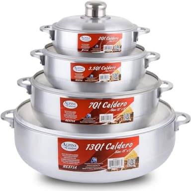 Alpine Cuisine 8-Piece Nonstick Aluminum Caldero Cookware Set with Lids | Includes 2 Qt, 3.5 Qt, 7 Qt, 13 Qt Pots | Ideal for Stews, Soups, & Rice