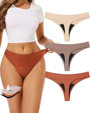Kvitko Period Underwear for Women 4 Layers Breathable Period Thong Leak Proof Panties Sexy Period Panties Multicolor