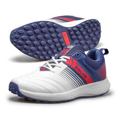 SOLM8 S2 Cricket Shoes Men Boys Junior Players - Advanced Grip Rubber Spikes for Turf/Grass, Ultralight Cushioning in Bright Colors (2025 Edition) - White Red Navy