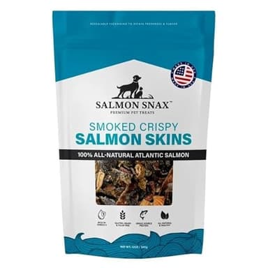 Salmon Snax Dog Treats – Smoked Crispy Salmon Skin, 12 oz – 100% Atlantic Salmon, All Natural, Single-Protein, Grain & Gluten Free, Omega-3 Rich, No Fillers, Resealable Bag, Made in USA