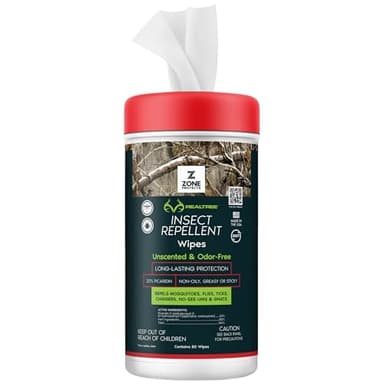 Zone Realtree Picaridin Insect Repellent Wipes for Hunters; 80-ct Picaridin Infused Wipes Perfect for Hands, Face, Neck and Ears. Unscented