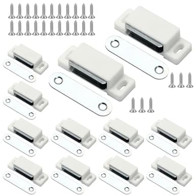Jersvimc 12Pcs Magnetic Door Catch Cabinet Door Magnets Catch, Drawer Magnet Latch Magnetic Shutter Hardware Cabinet Magnets for Closure Cupboard Closet Bathroom(White)