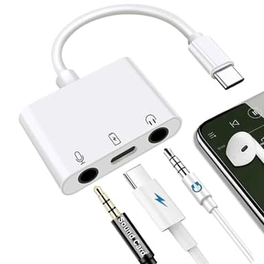 USB C to Microphone Adapter for Live-Streaming Type C to Microphone & 3.5mm Headphone Adapter with Charging Port USB C Audio & MIC Splitter Compatible for iPhone 16/17 iPad Pro/Galaxy 25 24/Pixel 9 8