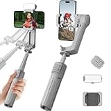 EvoSelfie 27" Foldable Gimbal Stabilizer Portable Built-in Extension Rod & Tripod, X2 Axis Gimbal Selfie Stick with Light for Video Recording Vlogging YouTube TikTok iPhone Android Smartphone (White)