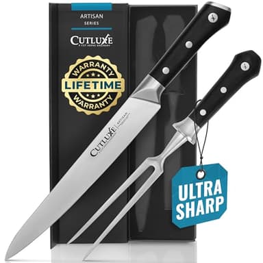 Cutluxe Turkey Carving Knife Set – Carving Fork & Knife for Meat, BBQ, Brisket – Razor Sharp Premium German Steel Full Tang, Ergonomic Handle, Grilling Gifts for Men – Artisan Series