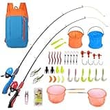 Urban Deco Kids Fishing Pole Kit 2 Pack, Portable Telescopic Kids Fishing Rod with Tackle Box, 2 Fishing Net and 2 Bucket for Beginners, Boys,Girls,Youth
