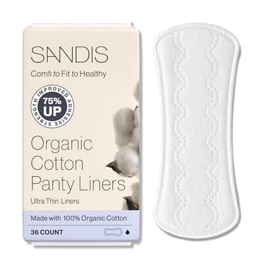 SANDIS Premium 100% Organic Panty Liners - Chemical Free Cotton Ultra Thin Liner for Women | Feminine Sanitary Napkins Unscented Everyday Use Leak Protection (Regular, 36 Count, Wrapped)