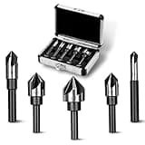 AV Steel Countersink Drill Bit Set, Countersink Bit, HSS4241 Counter Sink, 82 Degree Countersink 1/4'' 3/8'' 1/2'' 5/8'' 3/4'', 5 Flute Pcs for Wood, Plywood, Plastic, Mild Steel with Aluminum Case