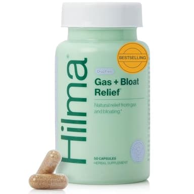 Hilma Natural Gas and Bloating Relief for Women, Doctor Formulated with Organic Ingredients, Lemon Balm, Fennel and Peppermint Leaf, 50 Vegan Capsules