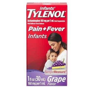 Infants' Tylenol Oral Suspension Liquid Medicine with Acetaminophen, Baby Fever Reducer & Pain Reliever for Minor Aches & Pains, Sore Throat, Headache & Toothache, Grape Flavor, 1 fl. Oz