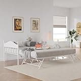 GAOMON Daybed with Trundle, Metal Twin Bed Frame with Pop Up Foldable Trundle Bed, Sofa Bed Frame with Stylish Headboard, Heavy Duty Steel Slats Platform for Living Room, Bedroom and Guest Room