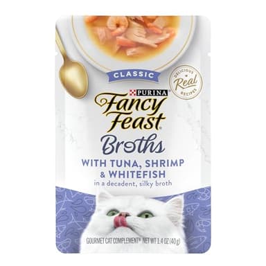 Purina Fancy Feast Limited Ingredient Wet Cat Food Complement, Broths With Tuna, Shrimp & Whitefish - (Pack of 16) 1.4 oz. Pouches